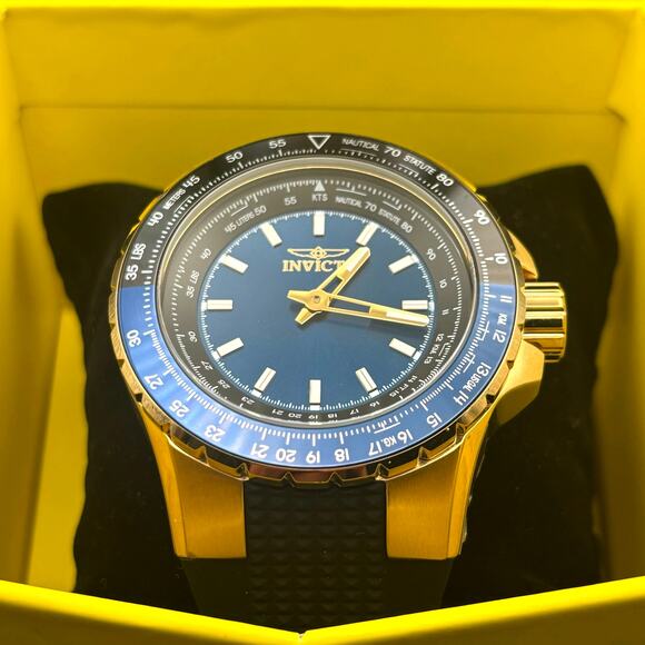 Invicta Aviator 49650 Mens Gold Tone Stainless Steel Blue Dial Watch NIBWT - Picture 6 of 17